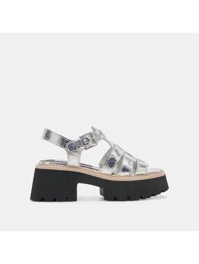 Dolce Vita Latice Silver Metallic Platform Lug Sandals Leather Size 8
